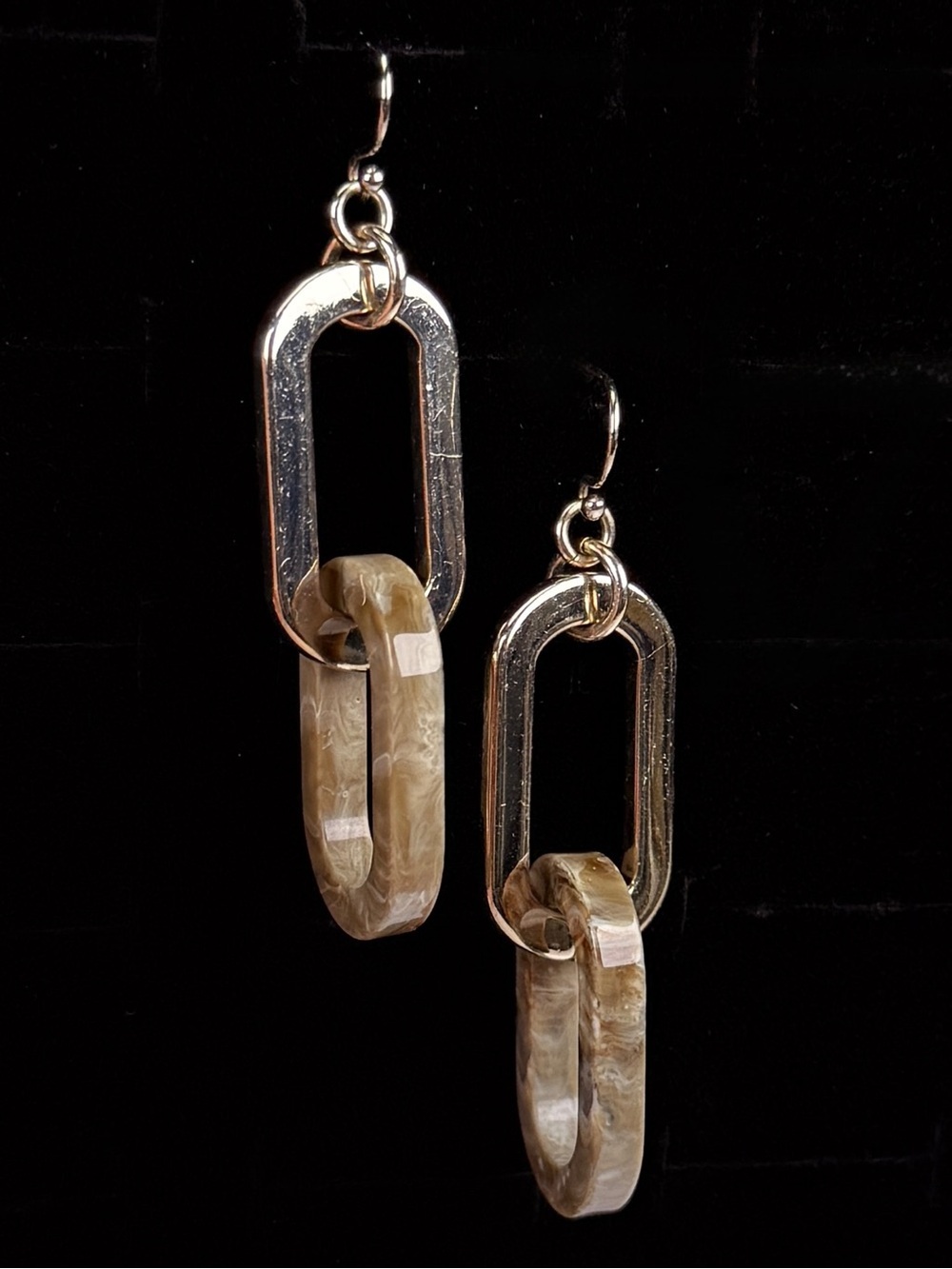 Vintage aged goldtone, light green swirl pierced dangle earrings